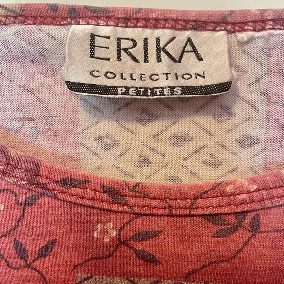 Erika Petites Collection Maroon And Tan Pattern Top - Picture 3 of 3
